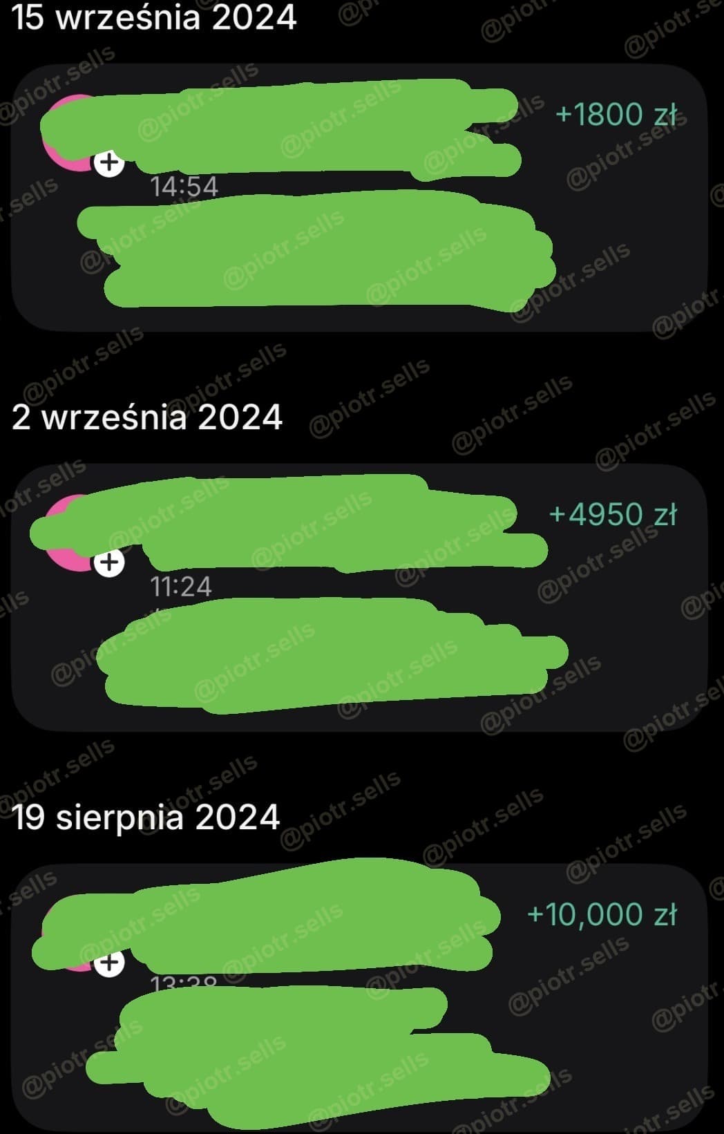 Wpłaty prowizji z closingu, sierpień–wrzesień 2024 — dane zamazane